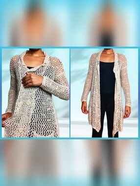 Free People Open Knit Crocheted Linen Cotton Sweater